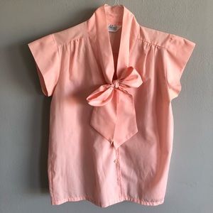 Vintage 1980s Secretary Bow Blouse, Peach 🍑